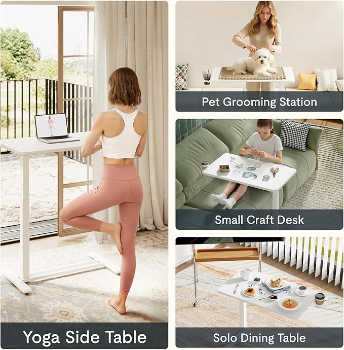 FLEXISPOT Adjustable C Table with Wheels, Mobile Snack Side End Table Sofa Couch Bedside Table Laptop Rolling Cart TV Tray Night Stand Small Space Side Table,(27.6" W x 15.7" D,White)