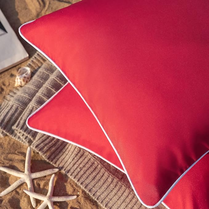 Phantoscope Pack of 2 Outdoor Waterproof Solid Throw Decorative Pillow Cover Decorative Square Outdoor Pillows Cushion Case Patio Pillows for Couch Tent Sunbrella (18''x18'',Red)