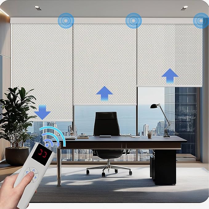 COOLWINDS Motorized Blinds with Remote Cordless Automatic Motorized Shades Custom Blinds for Windows Smart Curtains Compatible with Alexa Google Home(Solar Beige,W52 x H72in)
