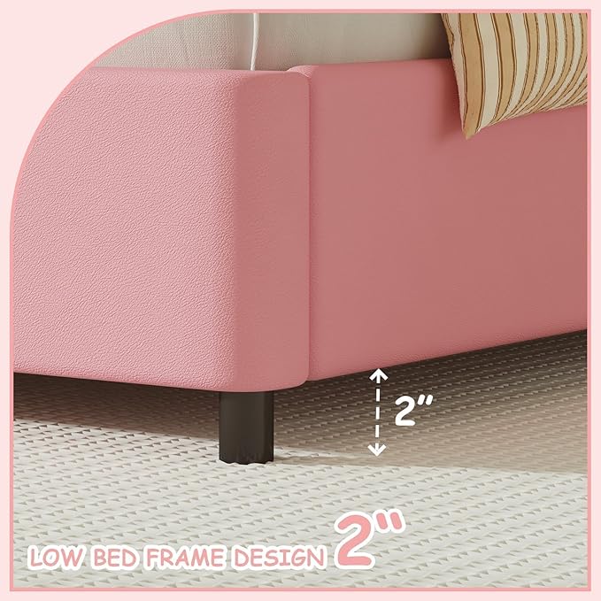 BarnFurin Full Size Bed Frame with LED Lights, Full Bed Frame with Headboard LED Lights, Upholstered Platform Bed with Cloud Headboard, No Box Spring Required, Easy Assembly, Pink