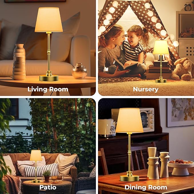 Rechargeable Table Lamp Cordless,5200mAH Battery Operated LED Lamp,3000K Stepless Dimming,Portable Touch Control Wireless Lamp for Dining Room Living Room Bedroom Restaurant Gold 2 Pack