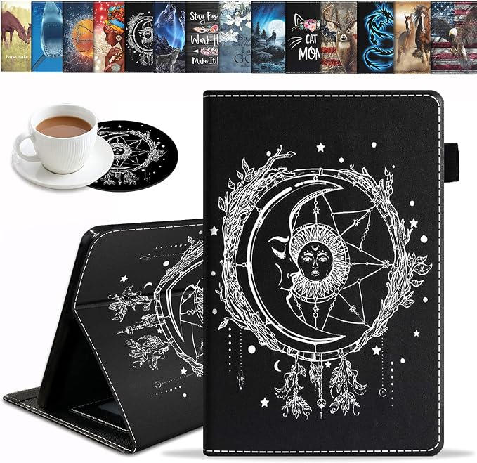 Case for Amazon Fire HD 10 Tablet 10.1 inch (9th/7th Generation 2019/2017 Release) - Slim Lightweight PU Leather Stand Cover with Auto Wake/Sleep Celestial Theme Sun with Crescent Moon