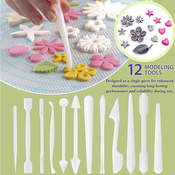 Bakerpan Fondant Tools Set - 47 Pc Cake Decorating & Sugar Craft Kit with Rolling Pin, Fondant Smoother, Cutters & Modeling Tools for Fondant, Gum Paste & Sugar Paste
