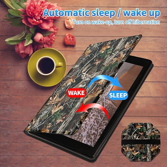 for All-New Kindle Fire HD 10 &amp 10 Plus Tablet (13th/11th Gen 2023/2021 Release) 10.1 + Screen Clean Pad Slim PU Leather Multi-Angle Kickstand Cover with Auto Wake/Sleep Horse with US Flag