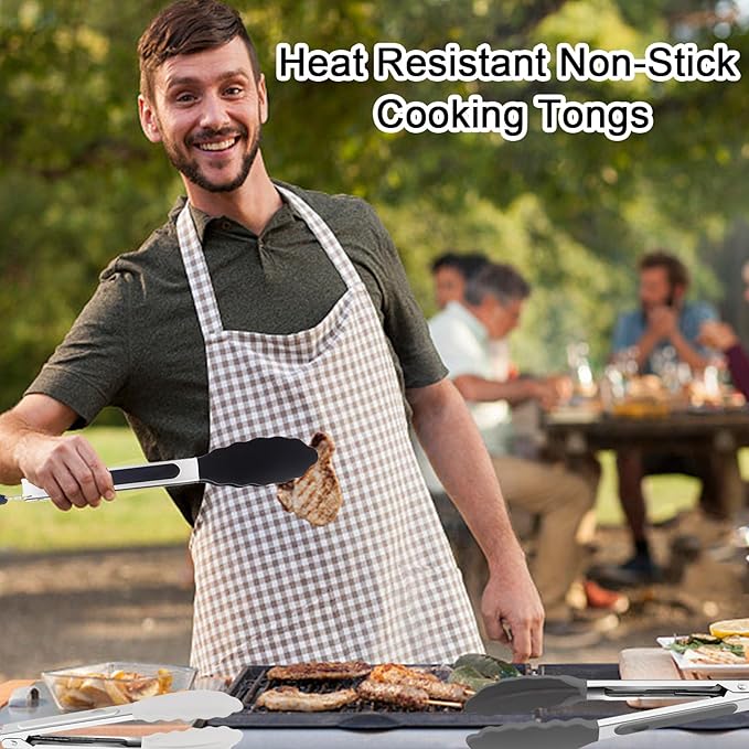 xlehoely 6 PCS Silicone Tongs,Cooking Tongs with Silicone Tips,7 Inch