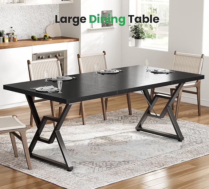 63" Large Executive Desk - Computer Office Desk Workstation, Modern Business Writing Table with Sturdy Metal Legs for Home Office (Black/Black)