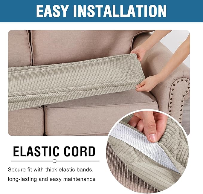 H.VERSAILTEX Super Stretch Individual Seat Cushion Covers Sofa Covers Couch Cushion Covers Slipcover Sets Thick Jacquard Textured Twill Fabric (2 Piece Medium Sofa Cushion Covers, Island Fossi)