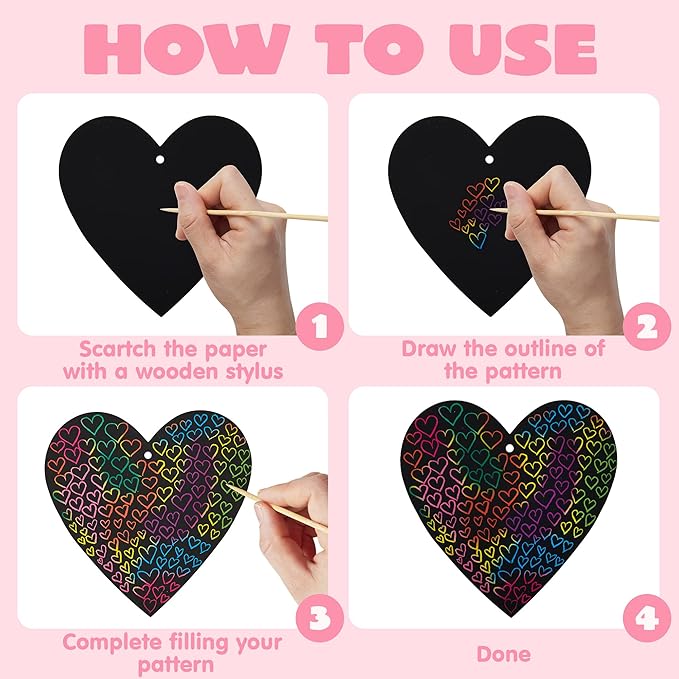 JOYIN 36 Packs Valentines Day Gifts Cards for Kids Magic Color Scratch Heart Rainbow Scratch Paper Heart Valentine Crafts and Art for Kids Classroom Exchange Create Rainbow Art Without Ink