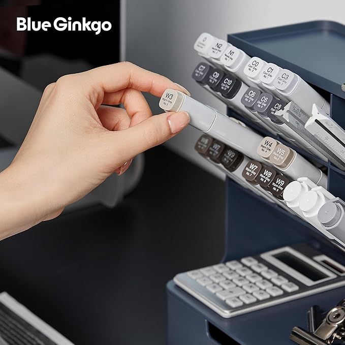 BLUE GINKGO Hive Desk Organizer – Vertical 6-Compartment, Full-drawer Storage – Space-Saving Pen Holder, Stationery Storage – Organizer for Office, School Supplies, Makeup (Made in Korea, Blue)