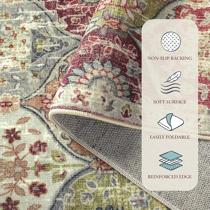 Lahome Washable Entryway Rug, 2x4 Kitchen Rugs for Entryway Bathroom, Non-Slip Indoor Door Mat Ultra-Thin, Small Oriental Throw Carpet for Bedroom Entry, Orange/Terracotta