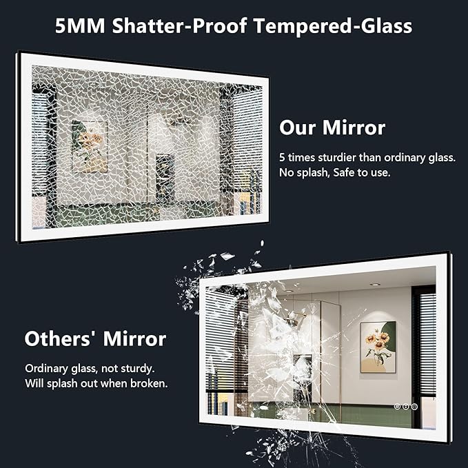 YEELAIT 32x36 Inch LED Bathroom Mirror with Lights (Front Lit and Backlit) Black Framed Lighted Vanity Mirror for Bathroom Wall Dimmable Anti-Fog Memory Tempered Glass Horizontal/Vertical