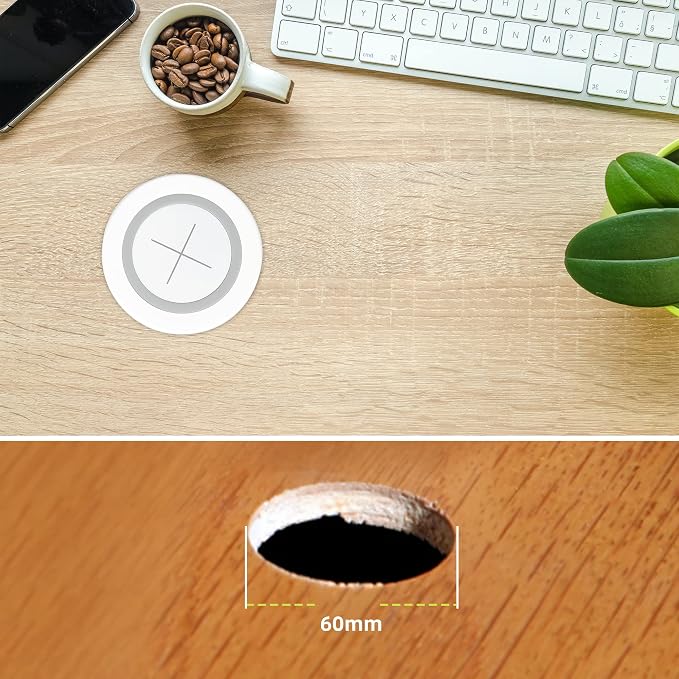 Desk Wireless Charger JE Make IT Simple Desktop Grommet Power Wireless Charging Pad for iPhone 16/15/14/13/12 Series Samsung Airpods and All Phones with Wireless Charging (Black)