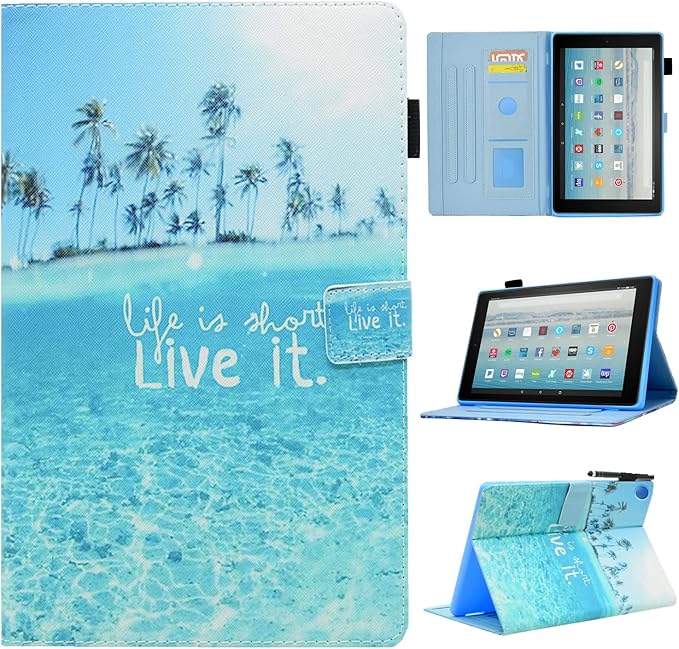Case for Fire HD 10 Tablet 9th/7th/5th Gen 2019/2017/2015Cute Cat | Slim Durable Foldable Stand PU Leather Pencil Holder Card Slot Auto Wake，Sleep