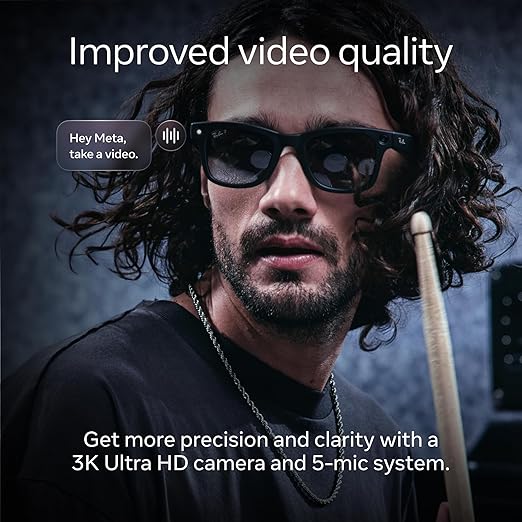 Ray-Ban Meta (Gen 2), Wayfarer Large, Matte Black | Smart AI Glasses for Men, Women — 2X Battery Life — 3K HD Resolution — 12 MP Ultra-Wide Camera, Audio, Video — Polarized Gradient Graphite Lenses