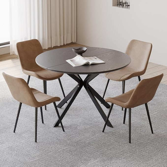 46.4" Round Dining Table, Mid Century Modern Round Dining Room Table for 4-6 with Metal Legs, Easy Assembly Coffee Table, Space-Saving Design for Kitchen and Dining Room