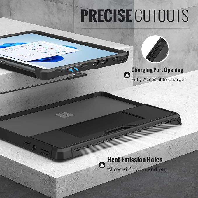 MoKo Case Fits Microsoft Surface Pro 8 13 2021 Release Tablet Black | All-in-One Protective Rugged Cover Case Hand Strap Compatible with Type Cover Keyboard