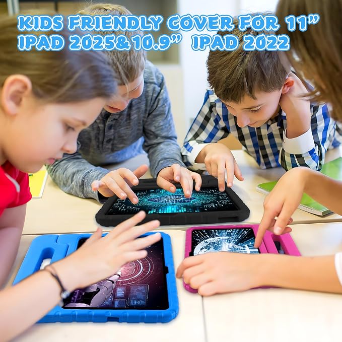 Heavy Duty Kids Case for iPad 10th/11th(A16) Pencil Holder Stand | Rugged Protection Cover for 11/10.9-inch iPad 2025/2022 Lightweight EVA Foam Anti-slip for Home School Travel Blue