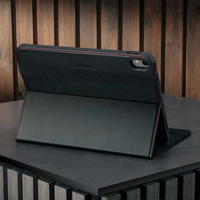 TORRO Case Compatible with iPad 11th / 10th Generation – Genuine Leather iPad 11th / 10th Gen (2025/2022) Case with Stand Function and Wake/Sleep Function (Black)