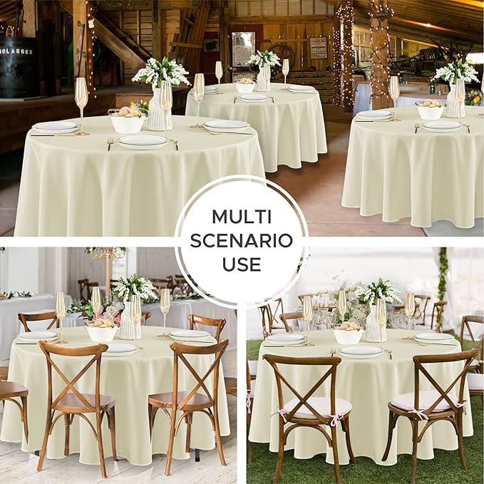 Fitable 8 Pack Round Tablecloths: Stain Resistant Wrinkle Free Circle Table Clothes, Washable Reusable Polyester Table Covers for Wedding Party Birthday Banquet Reception(Ivory, 70 Inch)