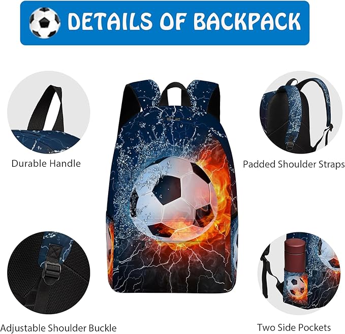 3PCS Backpack for Boys Girls, Kids Soccer Back to School Backpack Sets with Lunch Bag Pencil Case, 17 Inch Lightweight Bookpack 3 in 1 Set for Teens Elementary Middle High School Students