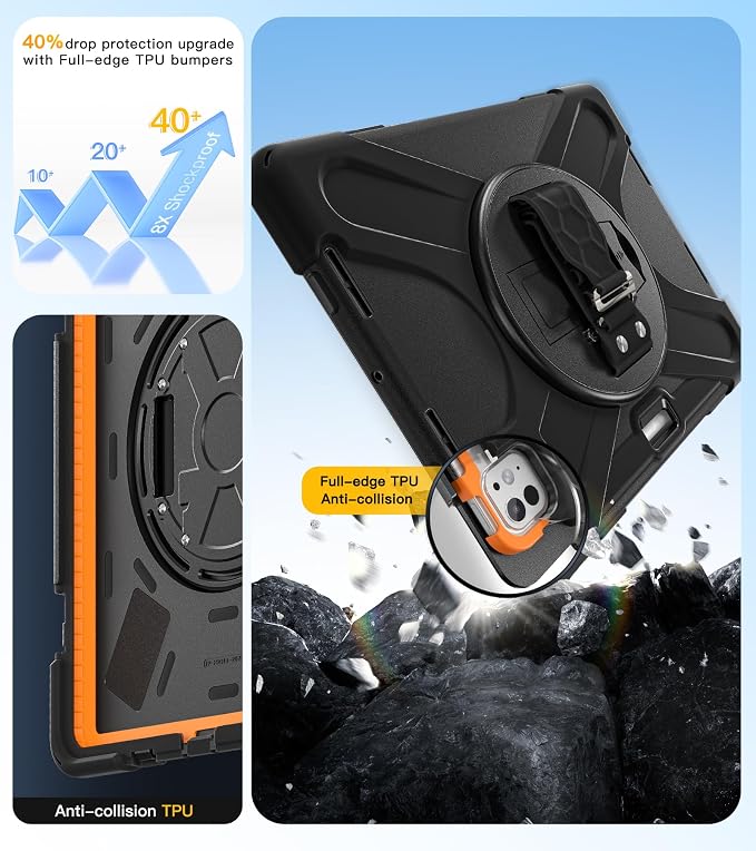 BRAECN Case for iPad Air 11 inch 2026(M4) 2025(M3) 2024(M2)iPad Pro 11 inch(4th/3rd/2nd/1st)&amp Air 10.9(5th/4th) Protective with Pencil Holder Screen Protector 360°Rotating Stand Handle Full Body