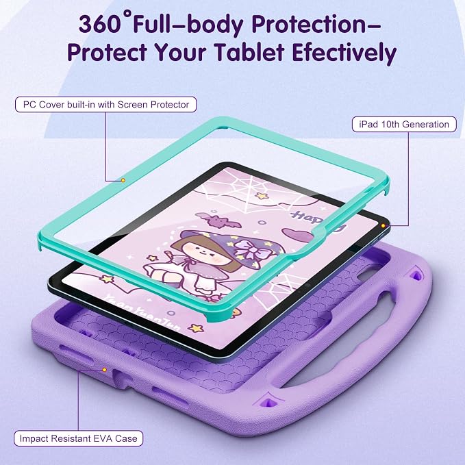 Kids Case for iPad 9th/8th/7th Gen. (10.2-inch 2021/2020/2019) | Shockproof Cover with Built-in Screen Protector and Stand Black