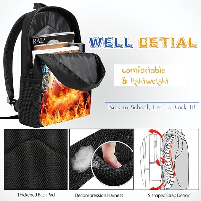 3PCS Football Backpack Set for Boys, Lightweight Large Backpack with Lunch Box & Pencil Case, Cool Sport Bookbag for Kids, Back to School Backpacks for Elementary & Middle School - 01