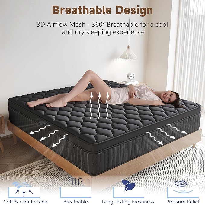 Twin Mattress, 14 Inch Twin Medium Firm Hybrid Mattress in a Box, Individual Pocket Spring for Pressure Relief & Motion Isolation, Reinforced Edge Support, CertiPUR-US Certified