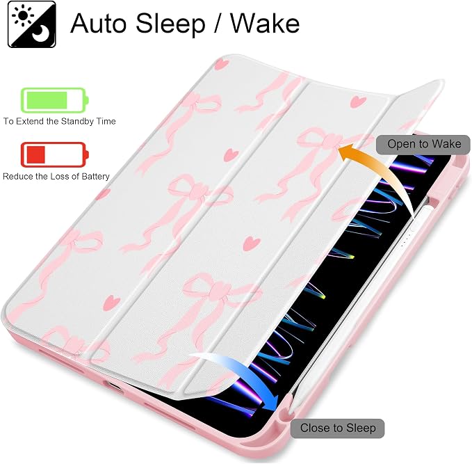 Case for iPad 12.9 Inch (6th/5th/4th/3rd Generation 2022/2021/2020/2018) Pencel Holder + Trifold Support Auto Sleep/Wake Transparent Shockproof Back Cover Abstract Floral SD163