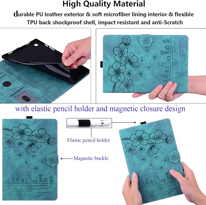 Kindle Fire HD 8 Tablet Case (8th/7th/6th Generation)Smart Stand Synthetic Leather Cover with Auto Wake/Sleep [Card &amp Pencil Holder] for 8 Amazon Fire HD 8 (2018/2017/2016) Blue Sea Beach