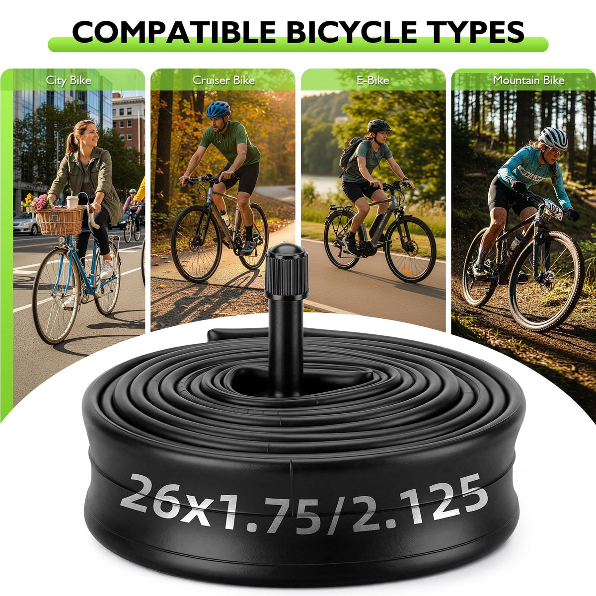 BEAUGIREW 2 Pack 26" Bike Tubes 26 x 1.75/2.125 AV 48mm Schrader Valve Bicycle Tubes Compatible with 26x1.75 26x1.90 26x2.0 26x2.126 26x2.125 Inner Tubes
