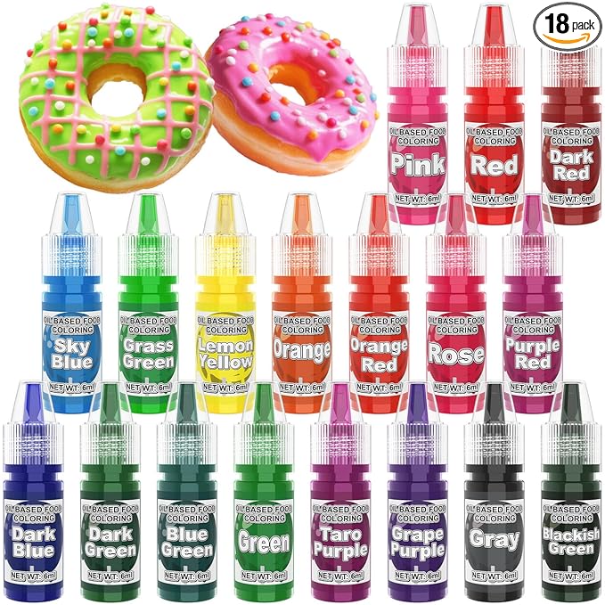 Oil Based Food Coloring, 18 Colors Oil Based Food Coloring for Chocolate, Food Dye for Icing Baking Cake Decorating - 0.25 Oz/Bottles