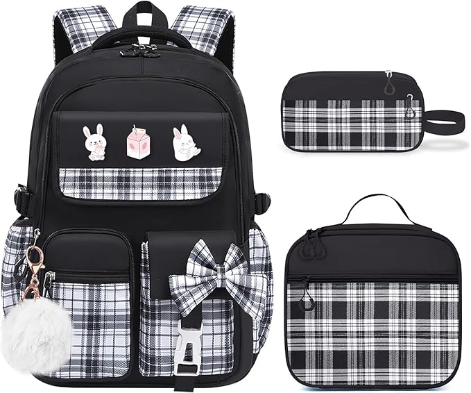 School Backpacks for Girl - 5PCS Cute Girls Backpack with Lunch Box Set for Kids Teens Elementary Middle School,18" Large Capacity Bookbag with Multiple Pockets,Perfect for Travel and School
