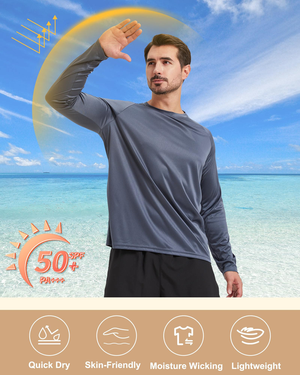 Long Sleeve Shirts for Men - Quick Dry Moisture Wicking UV UPF Sun Protection T-Shirts for Fishing Workout Swim A-Black