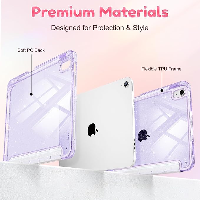for iPad Air 11 inch M4/M3/M2 (2026/2025/2024) iPad Air 5th/4th Gen (2022/2020) 10.9 inch with Pencil Holder Glitter Clear Pretevtive Cover Auto Wake/Sleep Black Cartoon Stickers