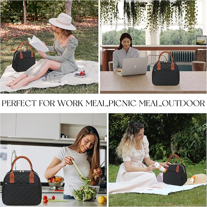 CAMTOP Lunch Box for Women Men Insulated Lunch Bag Lunch Tote Bag Leakproof Thermal Cooler Large Capacity for Travel Work School Picnic (Black-Brown)
