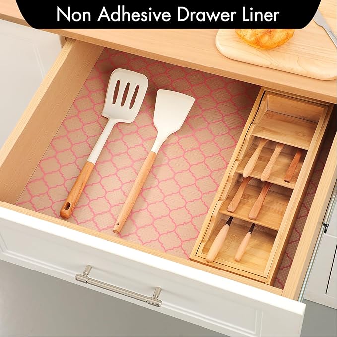 Cooyes Shelf Liner, Non Adhesive Drawer and Cabinet Liner, EVA Washable Oil-Proof Shelf Paper for Kitchen Cabinets, Refrigerator, Storage, Desks with Modern Pattern