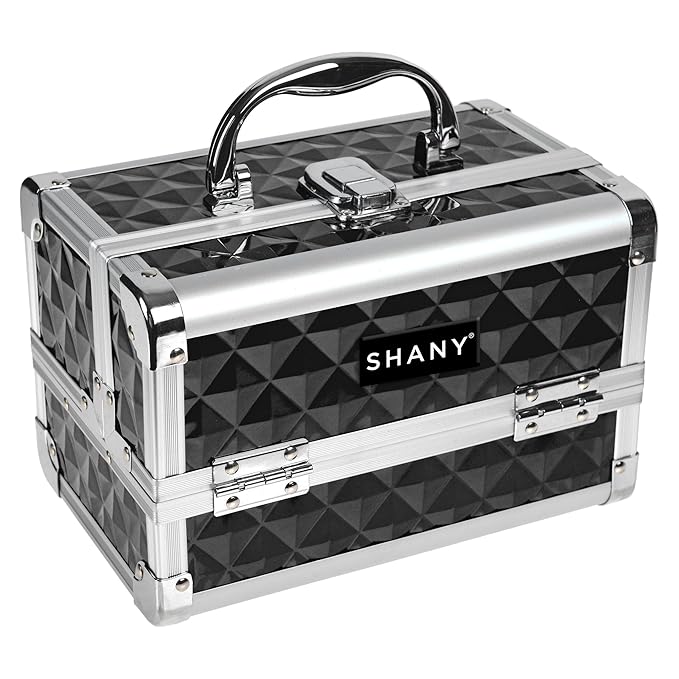 SHANY Chic Makeup Train Case Cosmetic Box Portable Makeup Case Cosmetics Beauty Organizer Jewelry storage with Locks, Multi trays Makeup Storage Box with Makeup Mirror - Black