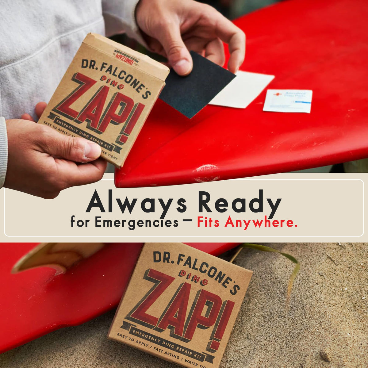 Emergency Ding Patch Repair Kit for Surfboard, Paddle Board - Fiberglass Patch with Resin Epoxy - Includes Alcohol Pads and Sandpaper - Waterproof Finish, Chip Resist for Marine Board Restoration