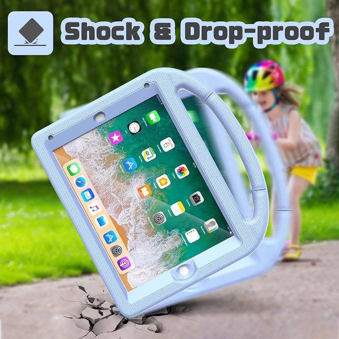 YIHE Shockproof Kids Case for iPad 6th/5th Gen Air 2/1 Pro 9.7 LightBlue | Full-Body Protection Durable Tablet Cover Built-in Screen Protector Stable Stand Lightweight Vibrant Colors