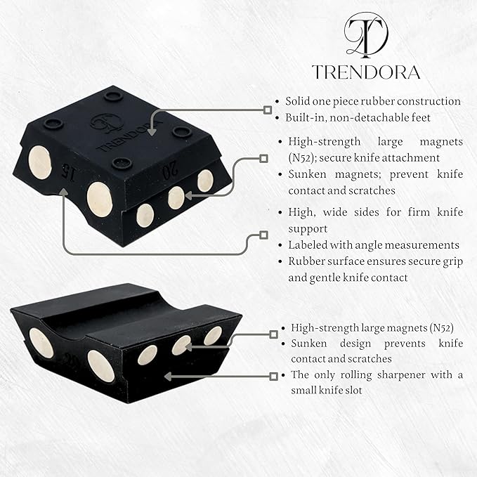 TRENDORA Rolling Knife Sharpener Kit – 4 Magnetic Angle Guide – Dual-Sided Diamond Sharpening Plates – Professional Pocket Knife Sharpening System for Chef & Kitchen Knives Perfect Kitchen knife Set