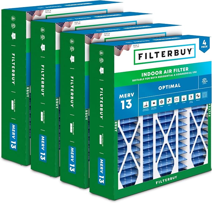 Filterbuy 20x25.25x3.5 Air Filter MERV 13 Optimal Smoke & Allergy Defense