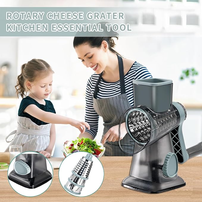 Eleko Meyar Cheese Grater with Handle, Multifunctional Manual Rotary Cheese Grater - Cheese Shredder Easily Chop Carrots, Potatoes, Vegetables and Fruits and Easy to Clean