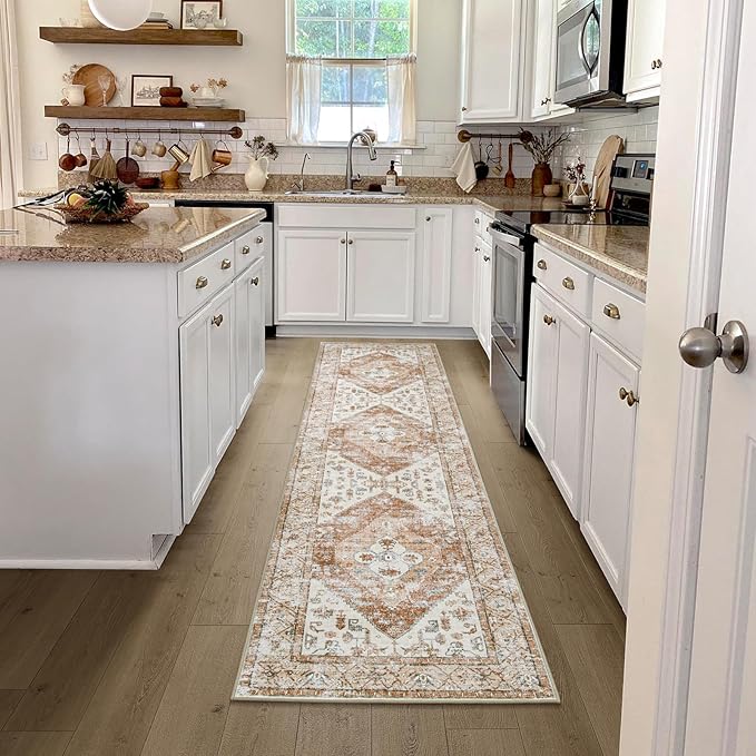 Lahome Boho Washable Runner Rug - 2x6 Hallway Rug Kitchen Runner Non-Slip Throw Thin Bedroom Rugs Laundry Room Oriental Distressed Print Carpet for Entrance Bathroom Living Room