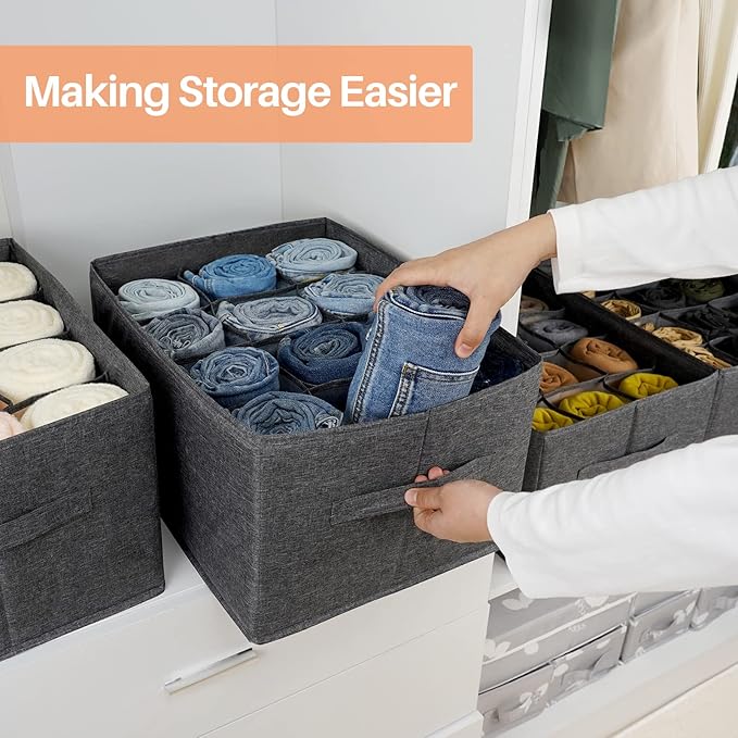 EASEVE Closet Organizers and Storage Bins for Clothes - 12 Cell Drawers Organizer Grid Storage Box for Jeans Pants Sweater Towel T-shirts, Wardrobe Shelf Dividers Closets Organization (1 Pcs)