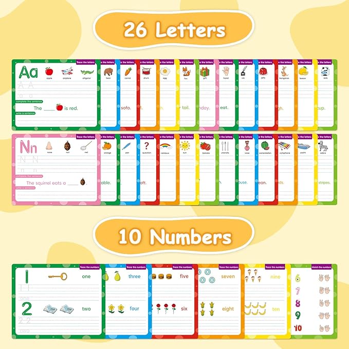 ABC Handwriting Drawing Practice Cards,Phonics Sight Words Flash Cards,Alphabet & Number Dry Erase Board for Kids,Learn to Write Letter for Kindergarten,Preschool Writing Practice