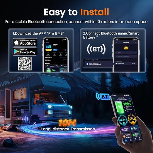 ANCEL BM1000 Bluetooth Battery Monitor with 400A Shunt, Wide 10-120V Range Smart Battery Meter, Real-Time Voltage Current SOC Tracking, Compatible with RV, Solar, Marine & Off-Grid Systems