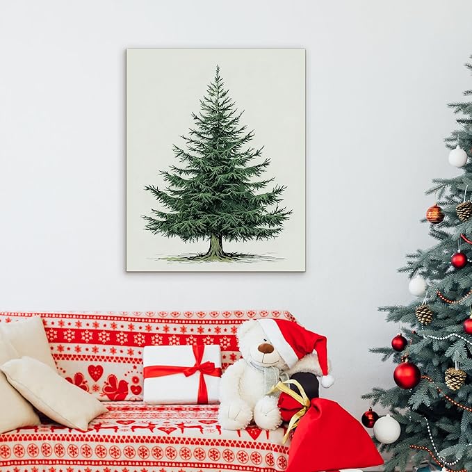 Framed Christmas Pictures Wall Decor,Vintage Pine Tree Prints,Winter Christmas Canvas Wall Art Decoration for Bedroom Bathroom Living Room Rustic Xmas Holiday Gifts (Christmas Tree 5, 11'' X 14'')
