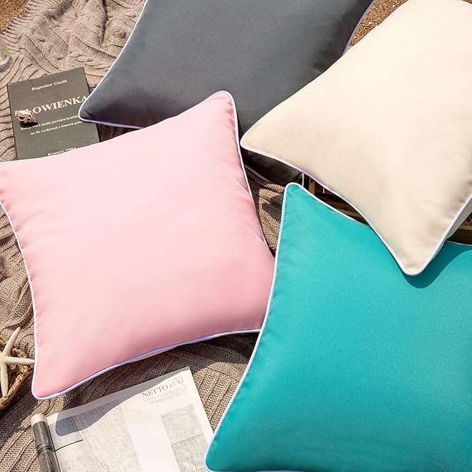 Phantoscope Pack of 2 Outdoor Waterproof Solid Throw Decorative Pillow Cover Decorative Square Outdoor Pillows Cushion Case Patio Pillows for Couch Tent Sunbrella,Cream Cheese 12x20 inches 30x50 cm