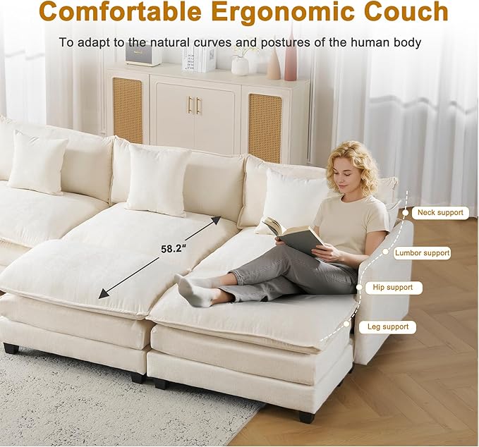 111.4" U Shaped Cloud Couch Sectional with 2 Ottoman｜Modular Chenille Sofa with 29.1" Deep Seat｜FSC Solid Wood Frame｜Easy Assembly & 1YR Guarantee｜for Living Room Bedroom Apartment